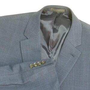 Chaps Blazer Mens 48L Navy‎ Wool Windowpane Two Button Notch Lapel Sport Coat